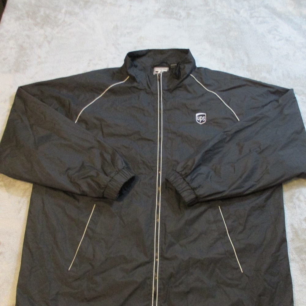 UPS Employee Jacket Windbreaker Mens XL Black Gray Reflective Parka Lined 3172